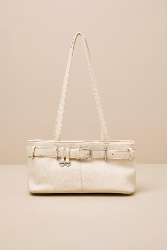 Arazeli Cream Belted Vegan Leather Shoulder Bag Product Image