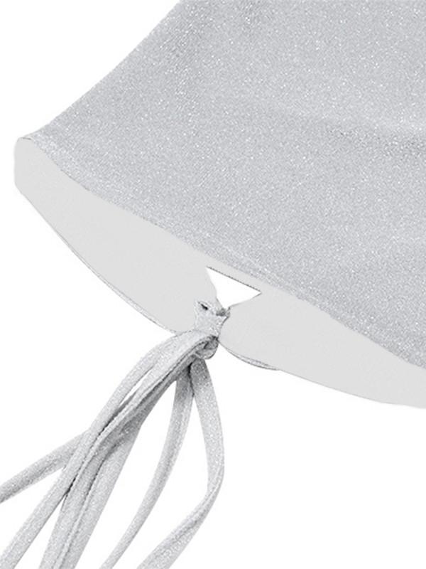 Metallic Silver Halter Cropped Tank Top Product Image