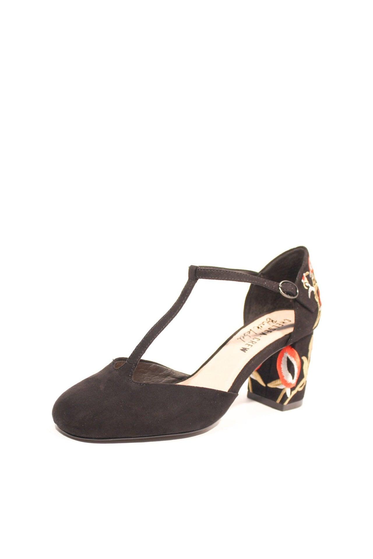 Frenchie T-Strap Embroidered Heels Product Image