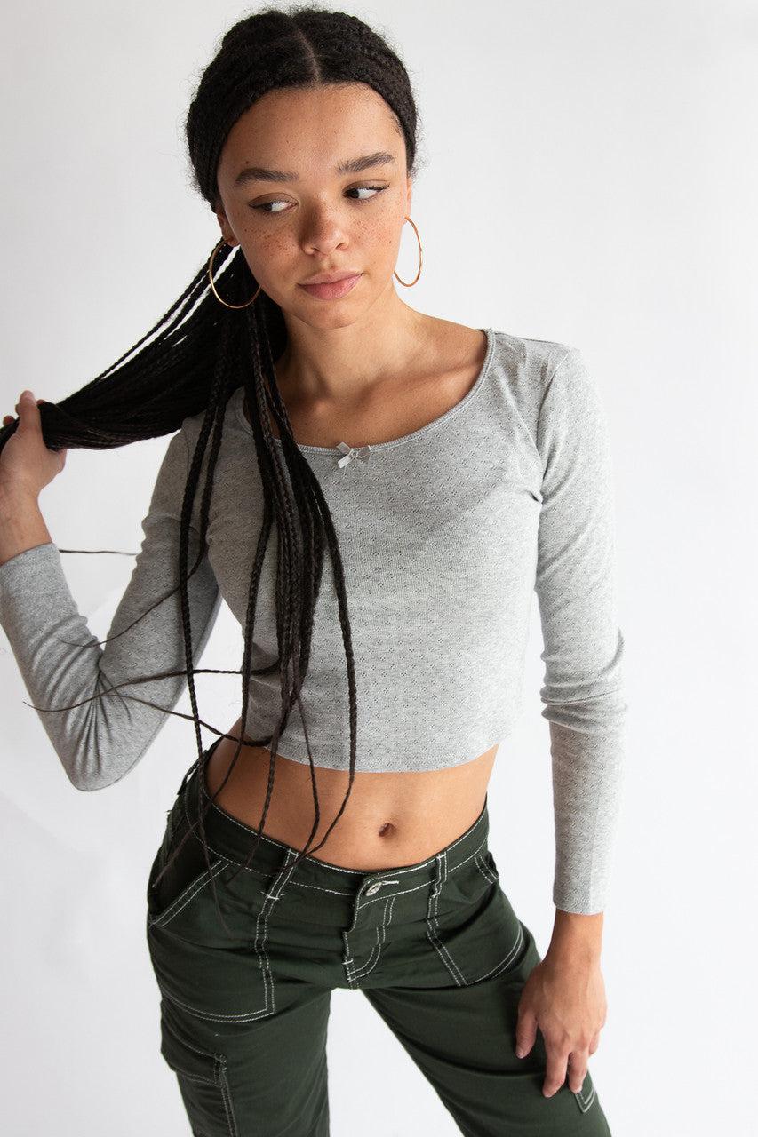 Long Sleeve Pointelle Bow Top Product Image