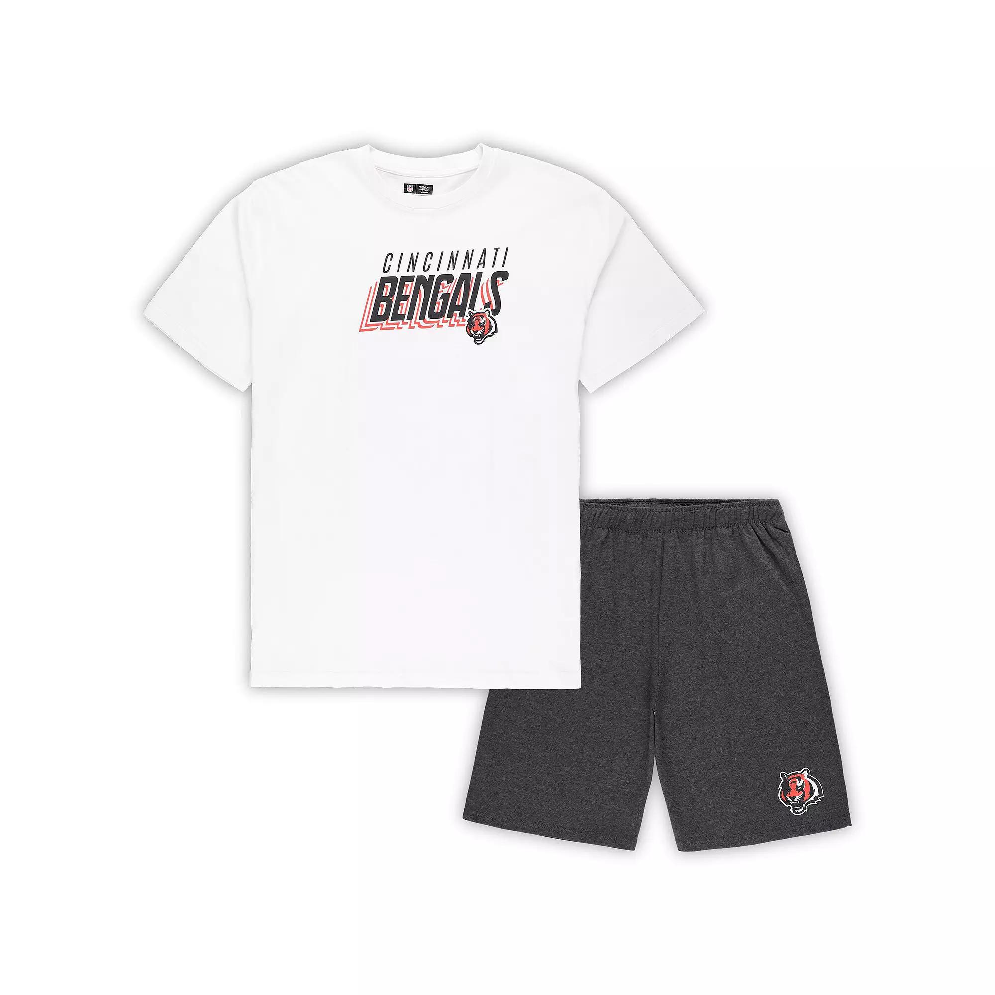 Men's Concepts Sport White/Charcoal Cincinnati Bengals Big & Tall T-Shirt and Shorts Set,  Product Image