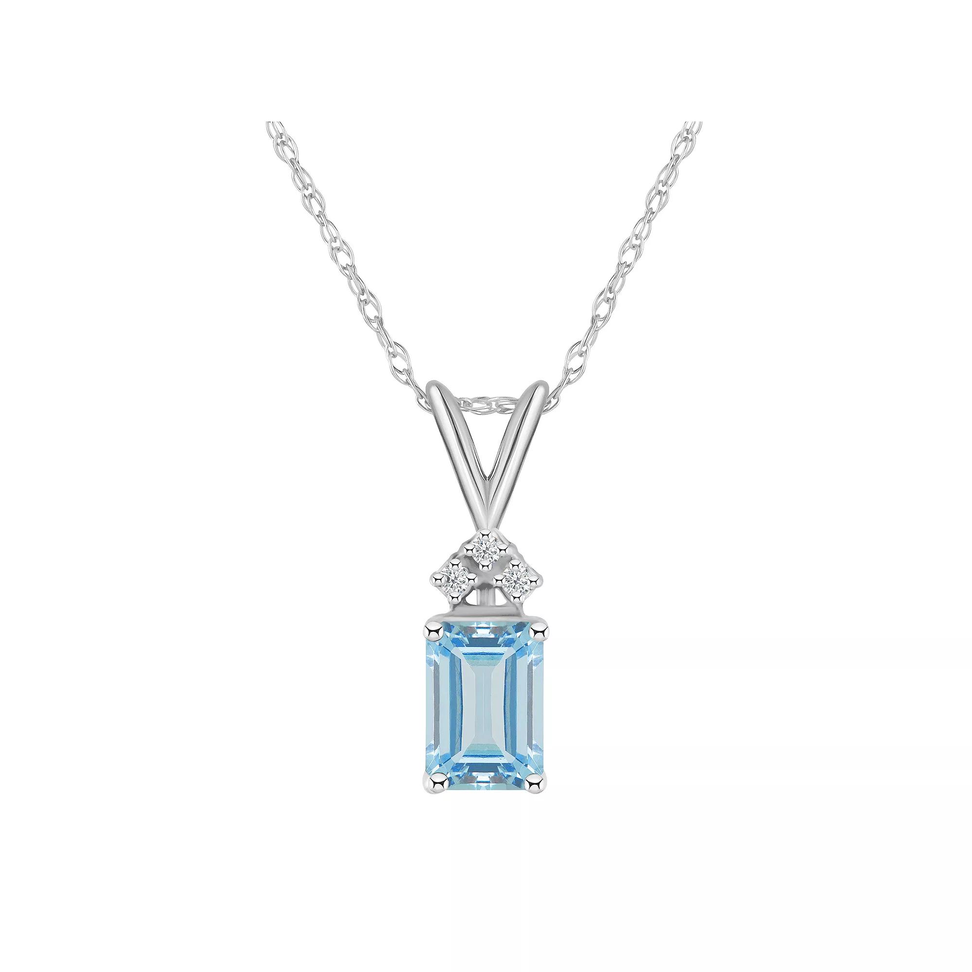 Celebration Gems 14k White Gold Gemstone & Diamond Accent Pendant Necklace, Women's, Size: 18", Aquamarine Product Image