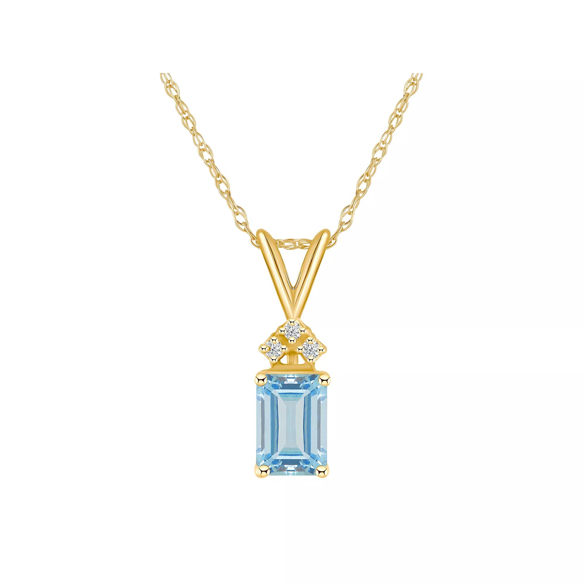 Celebration Gems 14k Gold Gemstone & Diamond Accent Pendant Necklace, Women's, Size: 18", Aquamarine Product Image