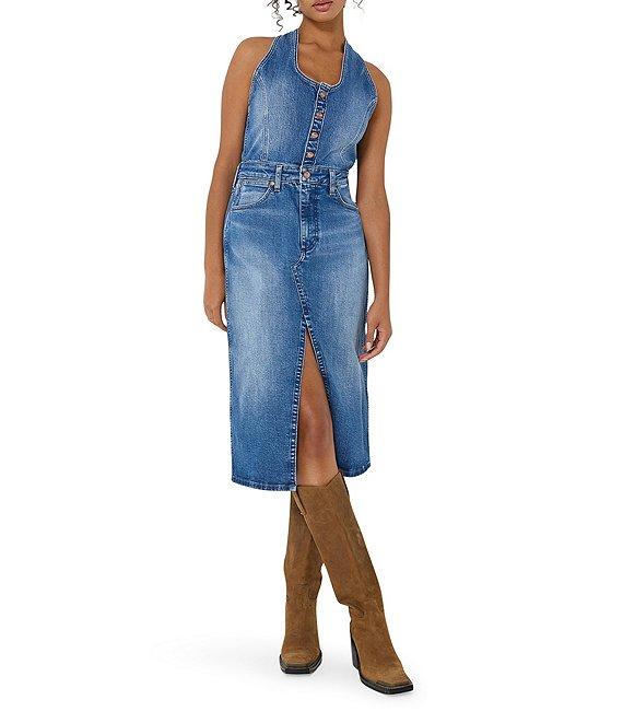 Wrangler Racerback Halter Scoop Neck Sleeveless Denim Midi Dress Product Image