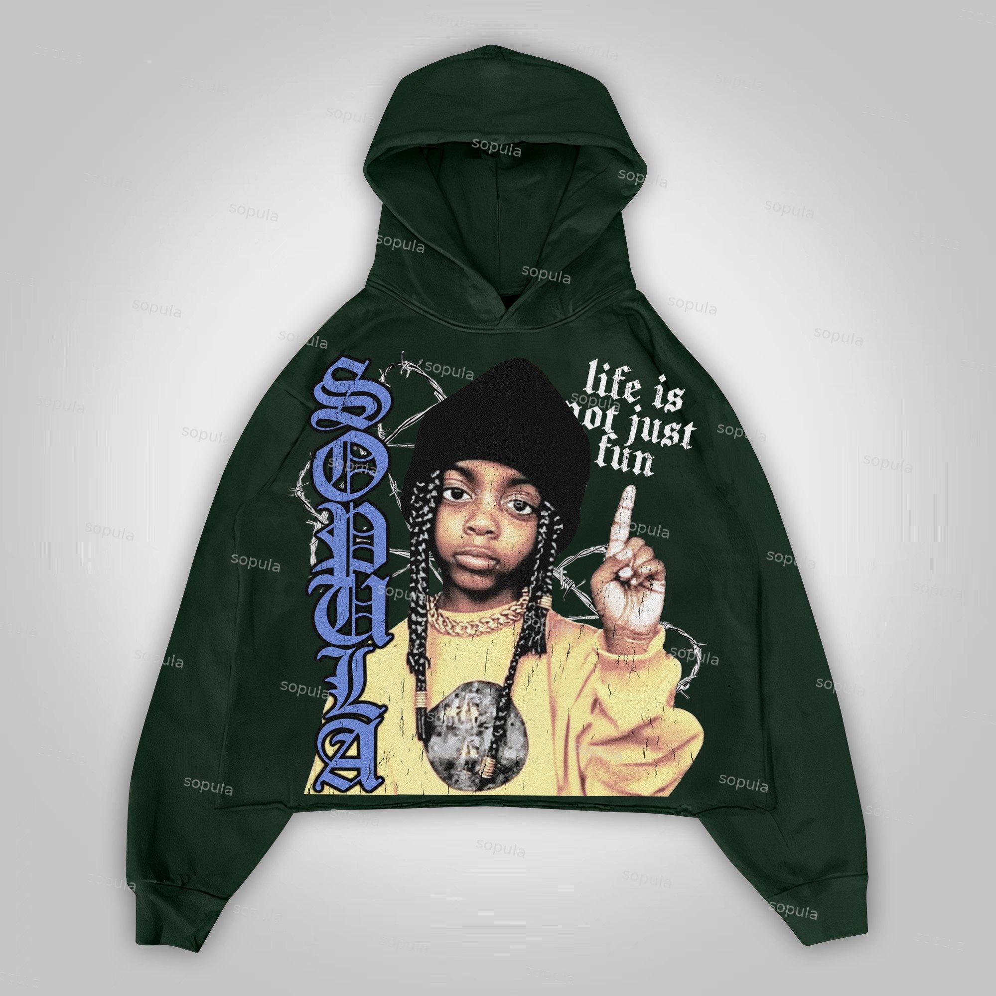 Sopula Life Is Not Just Fun.vintage Portrait Graphics Cropped Hoodie Pocketless Hoodie Product Image