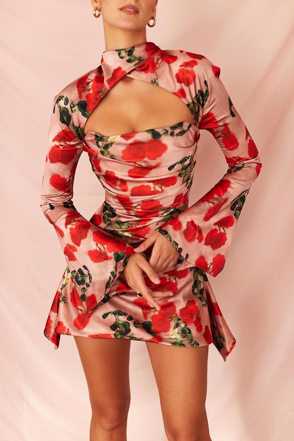 Toira  rose print draped corset dress Product Image