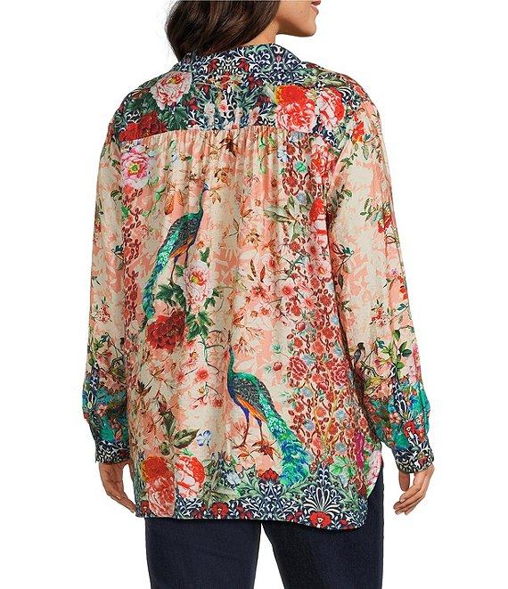 John Mark Plus Size Floral Multi Woven Point Collar Long Roll-Tab Sleeve Button Front Shirt Product Image