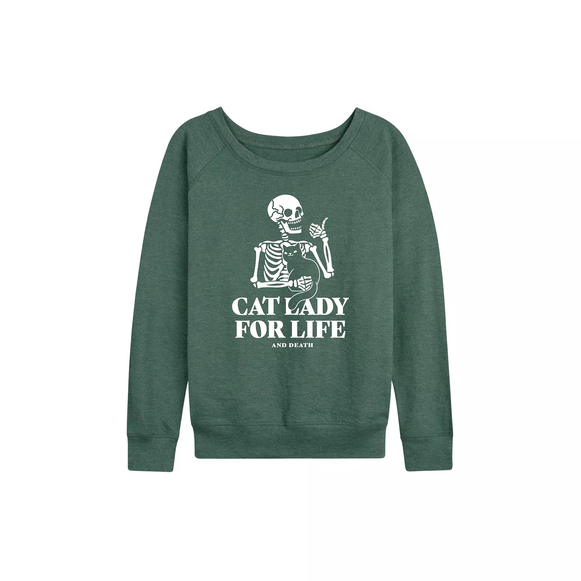 Women's Cat Lady For Life Skeleton French Terry Long Sleeve Tee,  Product Image