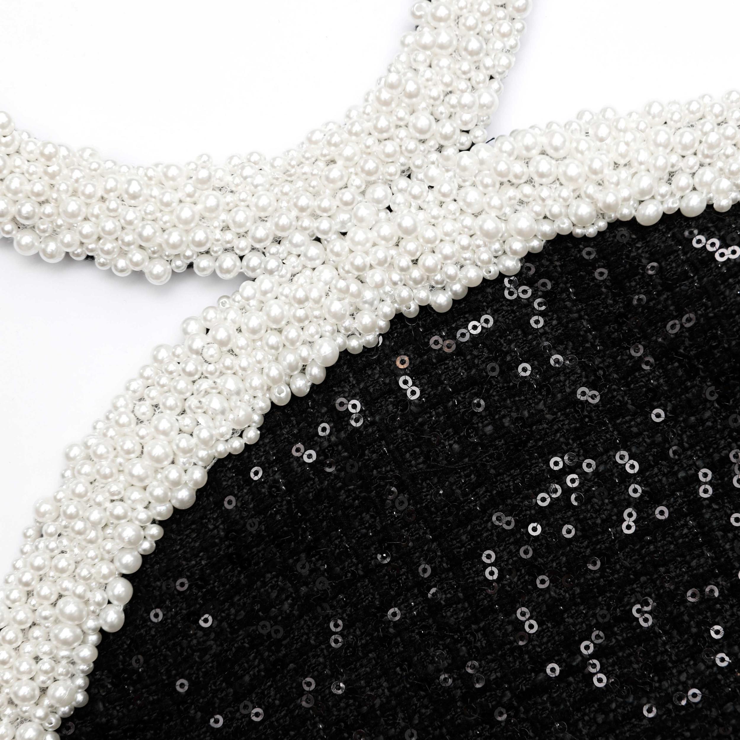 Black Boucle Pearl Trim Mini Dress Product Image