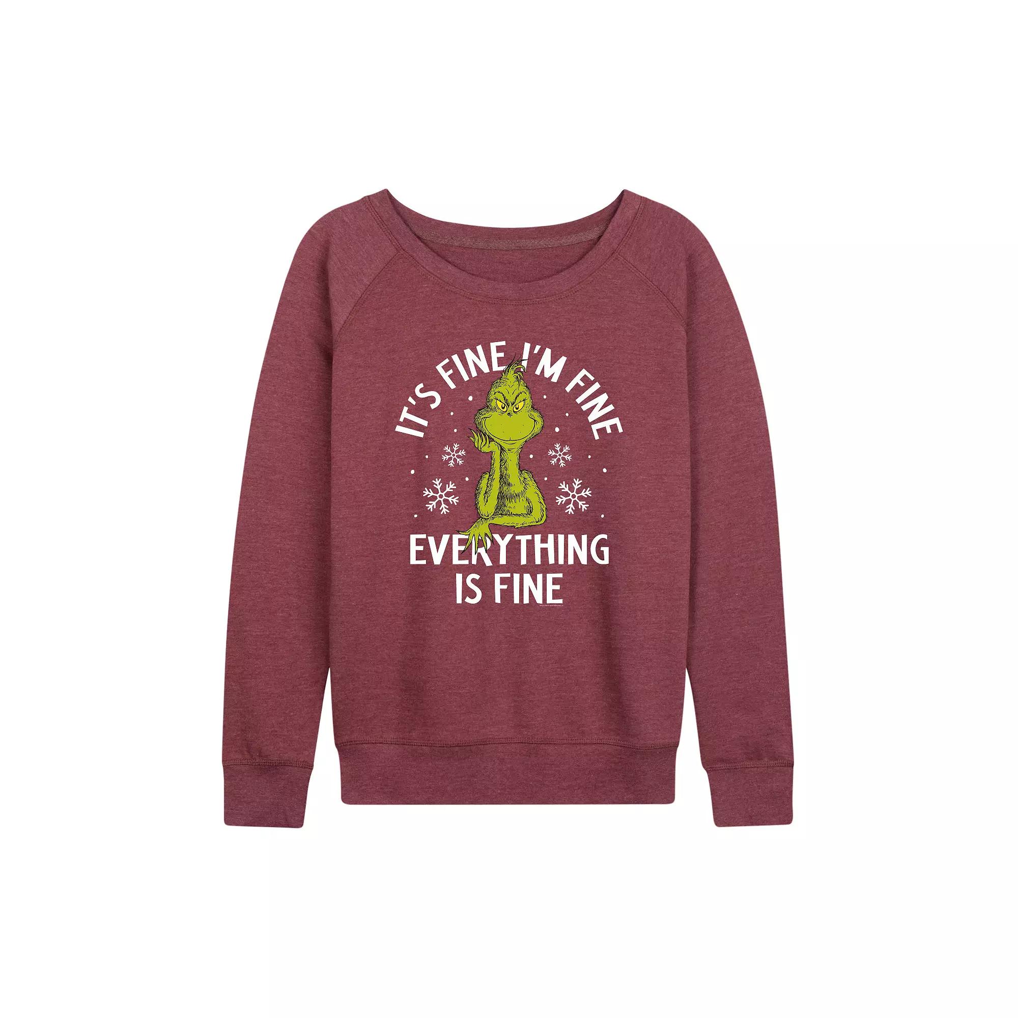Women's Dr. Seuss Grinch It's Fine I'm Fine French Terry Long Sleeve Tee,  Product Image