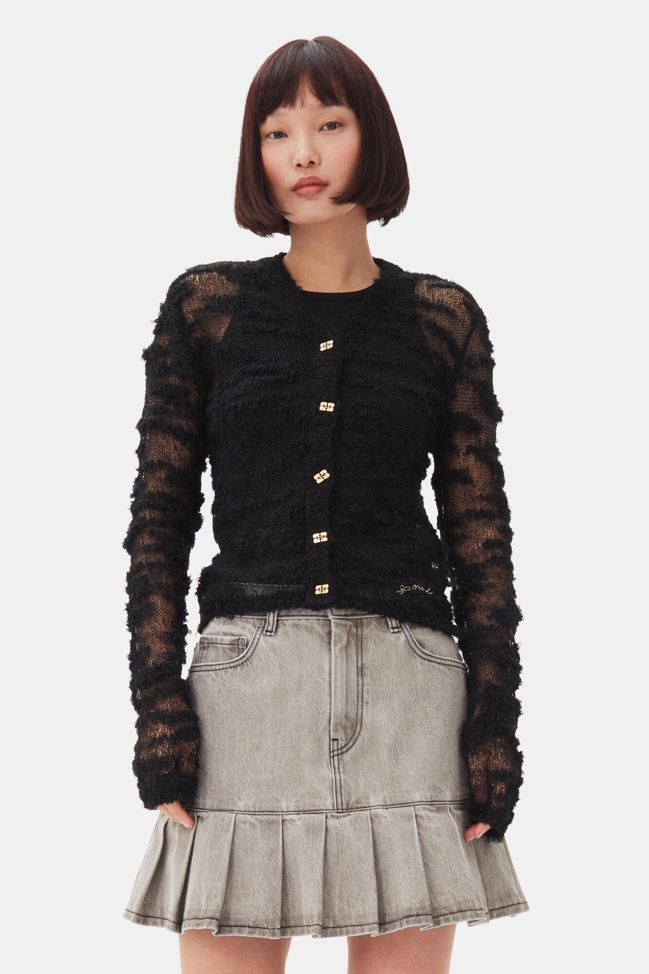 Black Alpaca Mohair Boucle Cardigan Product Image