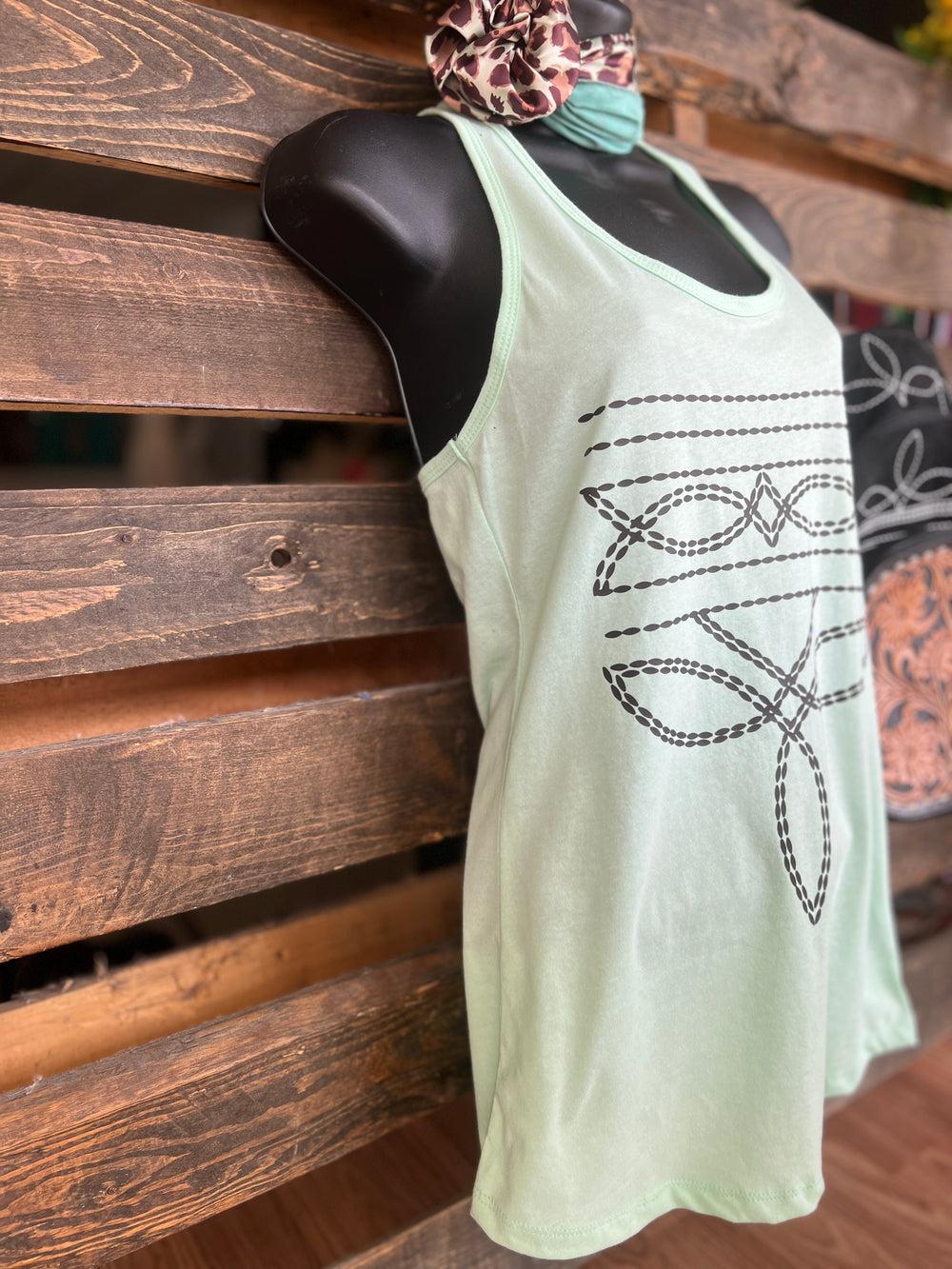 Mint Western Boot Stitch Graphic Racerback Tank* Product Image