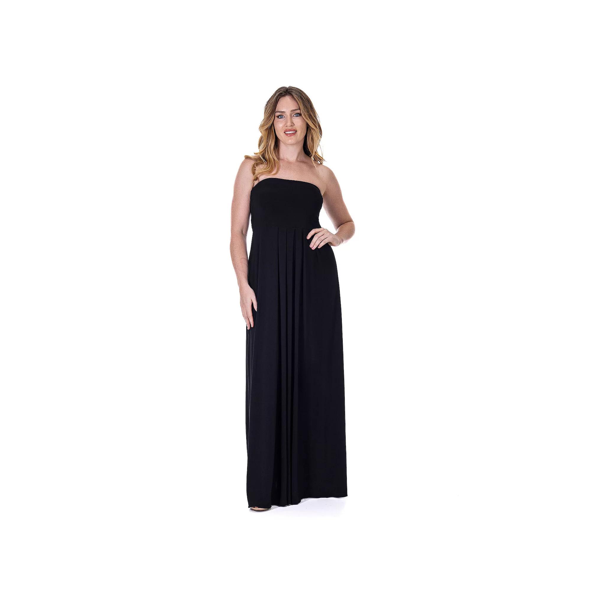 Women's 24Seven Comfort Apparel Pleated A Line Strapless Maxi Dress With Pockets,  Product Image