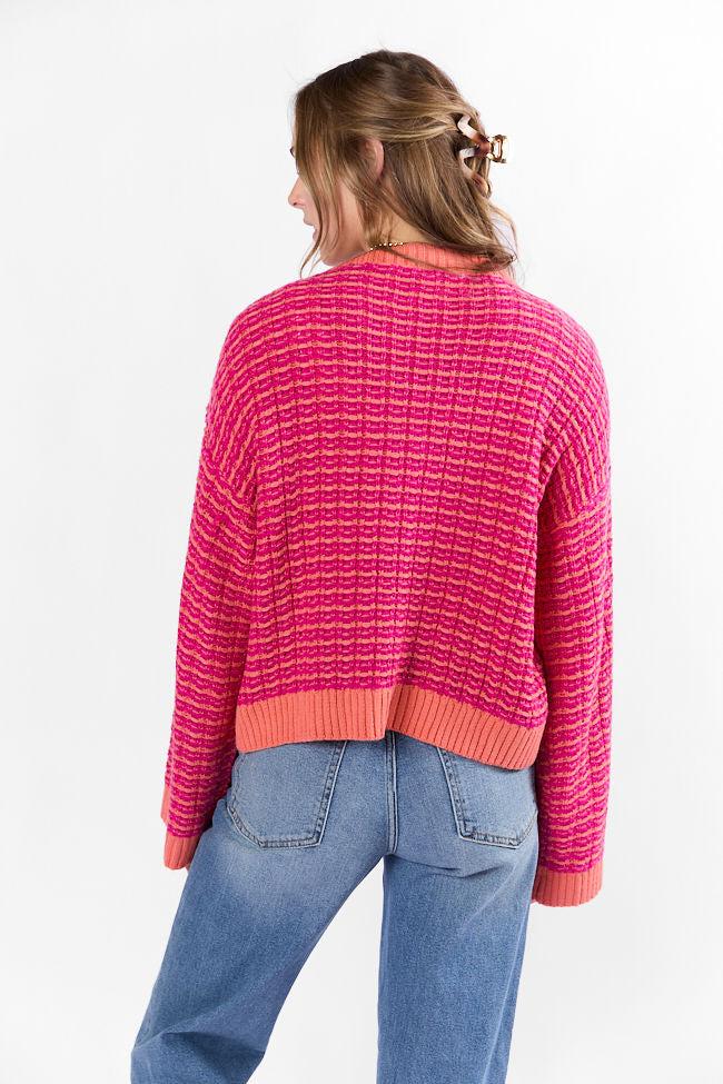 Triple Take Pink and Orange Woven Textured Knit Cardigan FINAL SALE Product Image