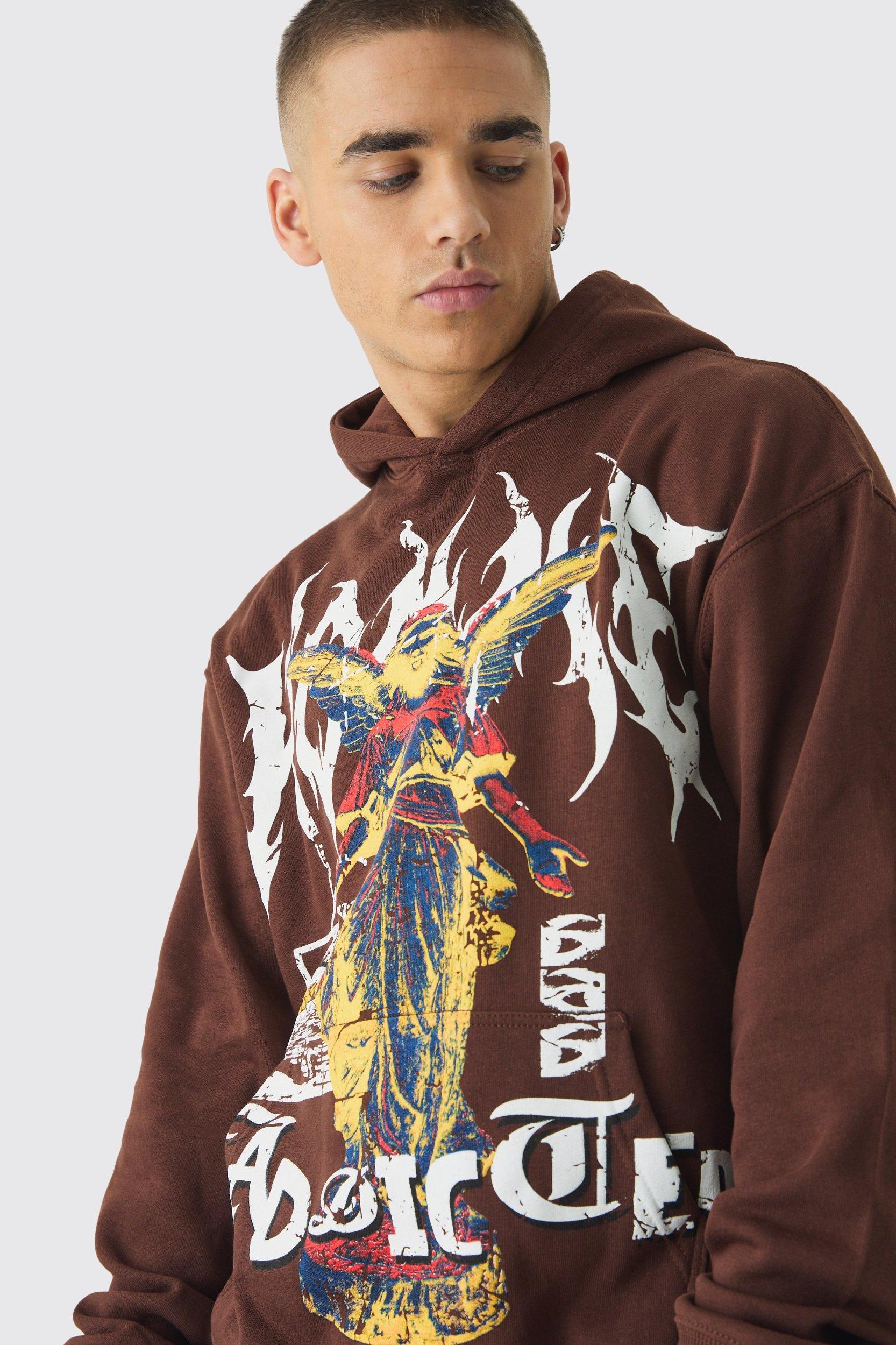 Boxy Renaissance Large Scale Print Hoodie | boohooMAN USA Product Image