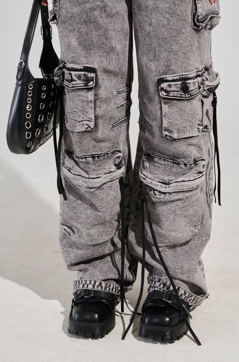 UTILITY CARGO DENIM JUMPSUIT IN GREY Product Image