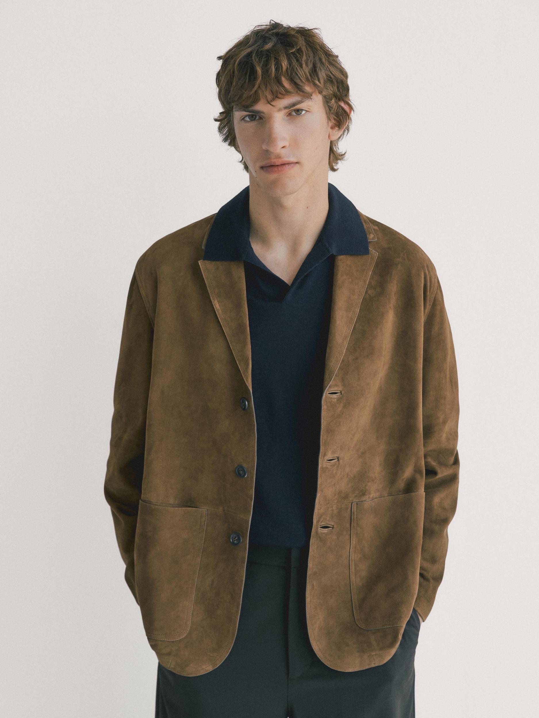 Suede leather blazer with topstitching Product Image