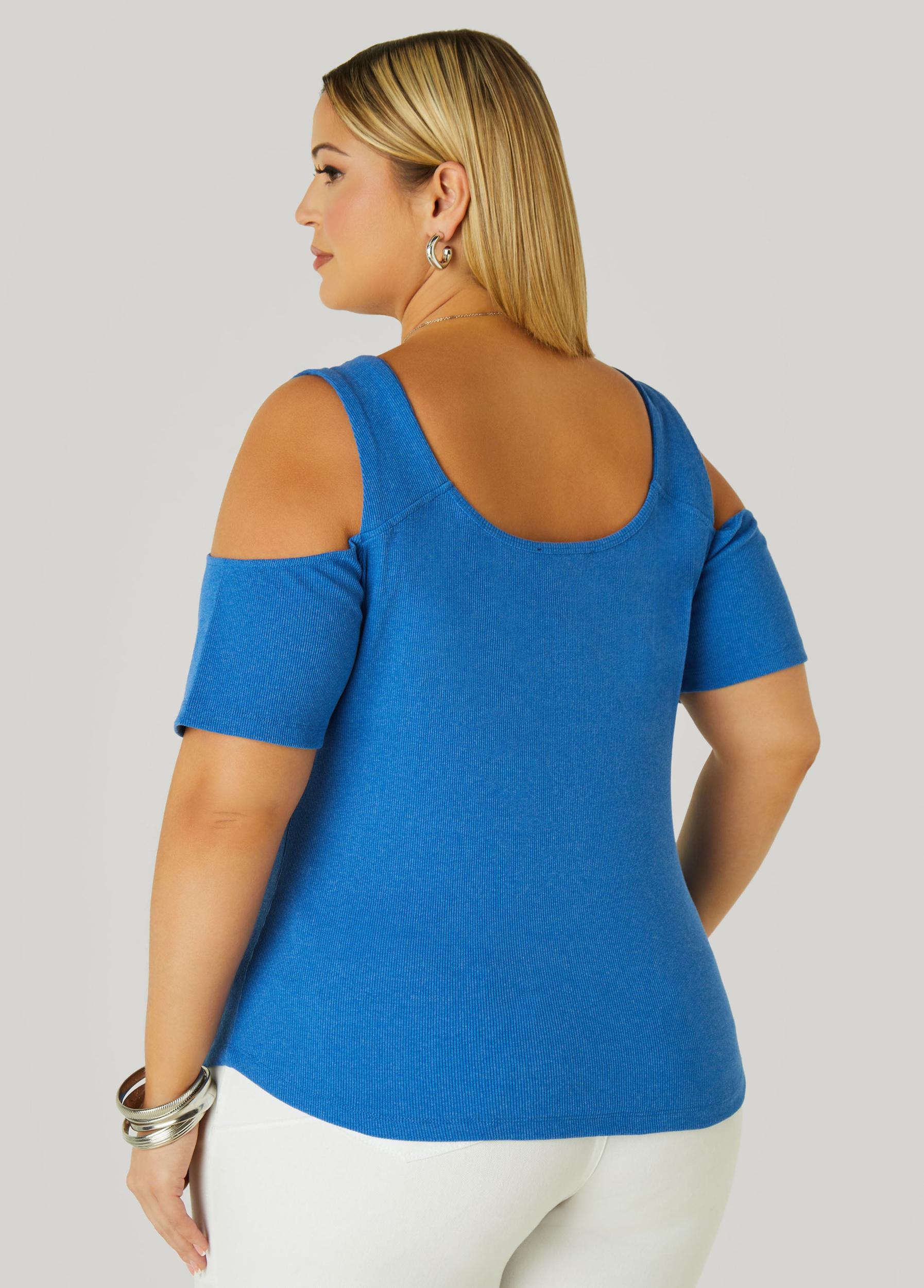 Plus Size Cold Shoulder Button Detailed Top Ashley Stewart Product Image