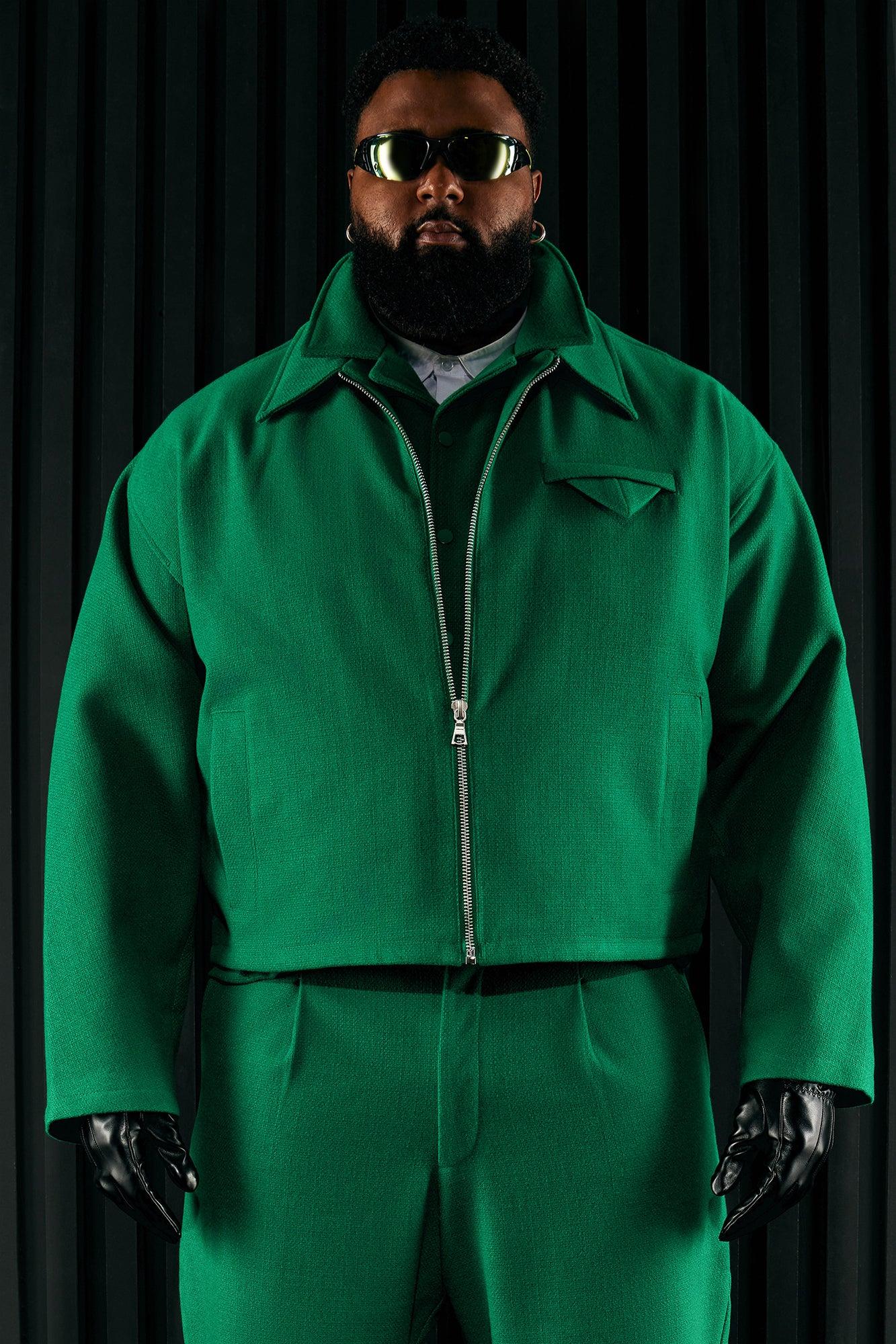 Wilder Textured Weave Cropped Jacket - Green Product Image