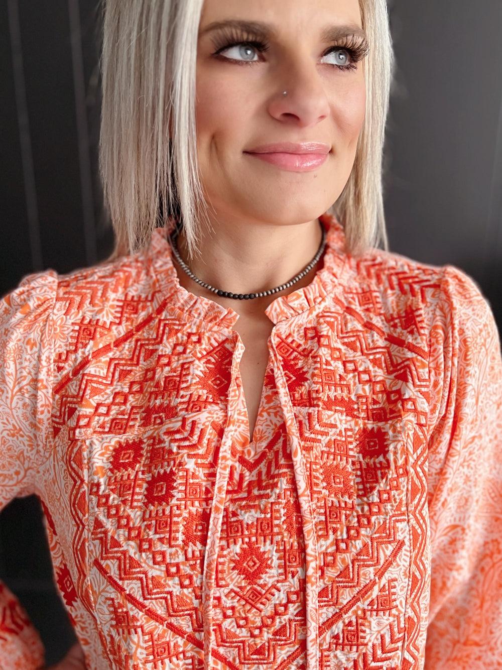 Orange Floral Embroidered Top Product Image