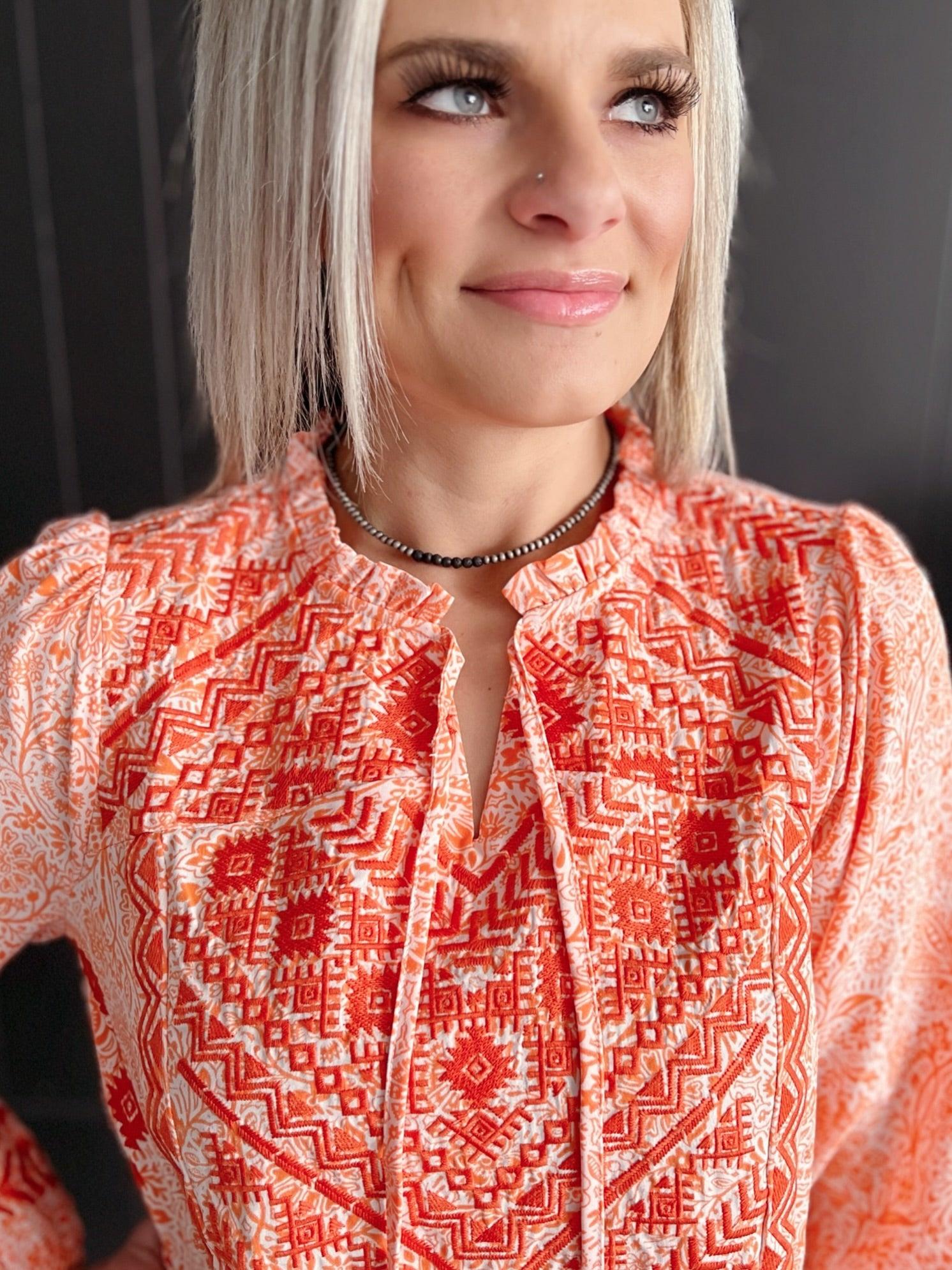 Orange Floral Embroidered Top Product Image