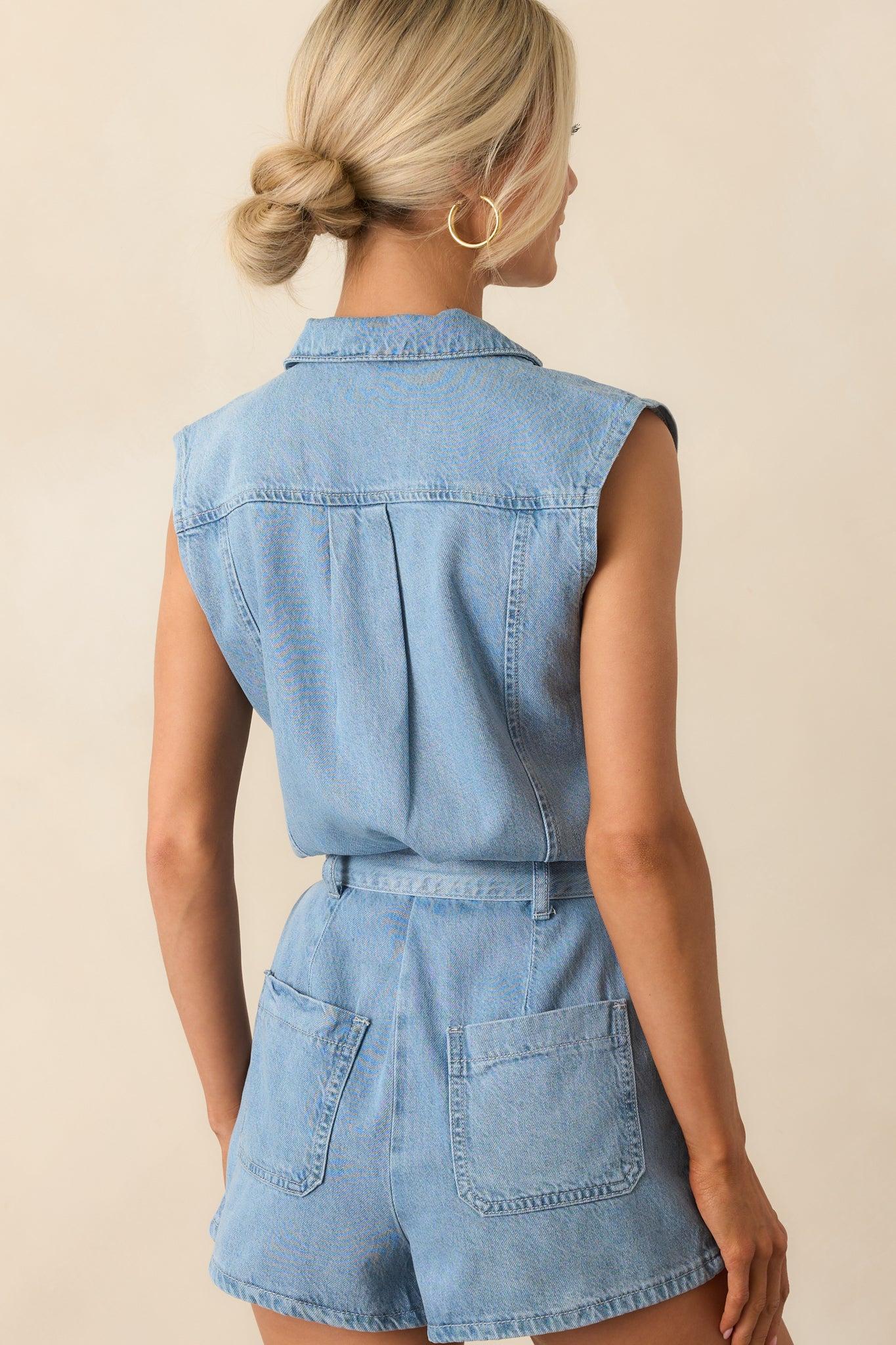 Z Supply Light Wash Cotton Dash Luxe Soft Denim Romper Product Image