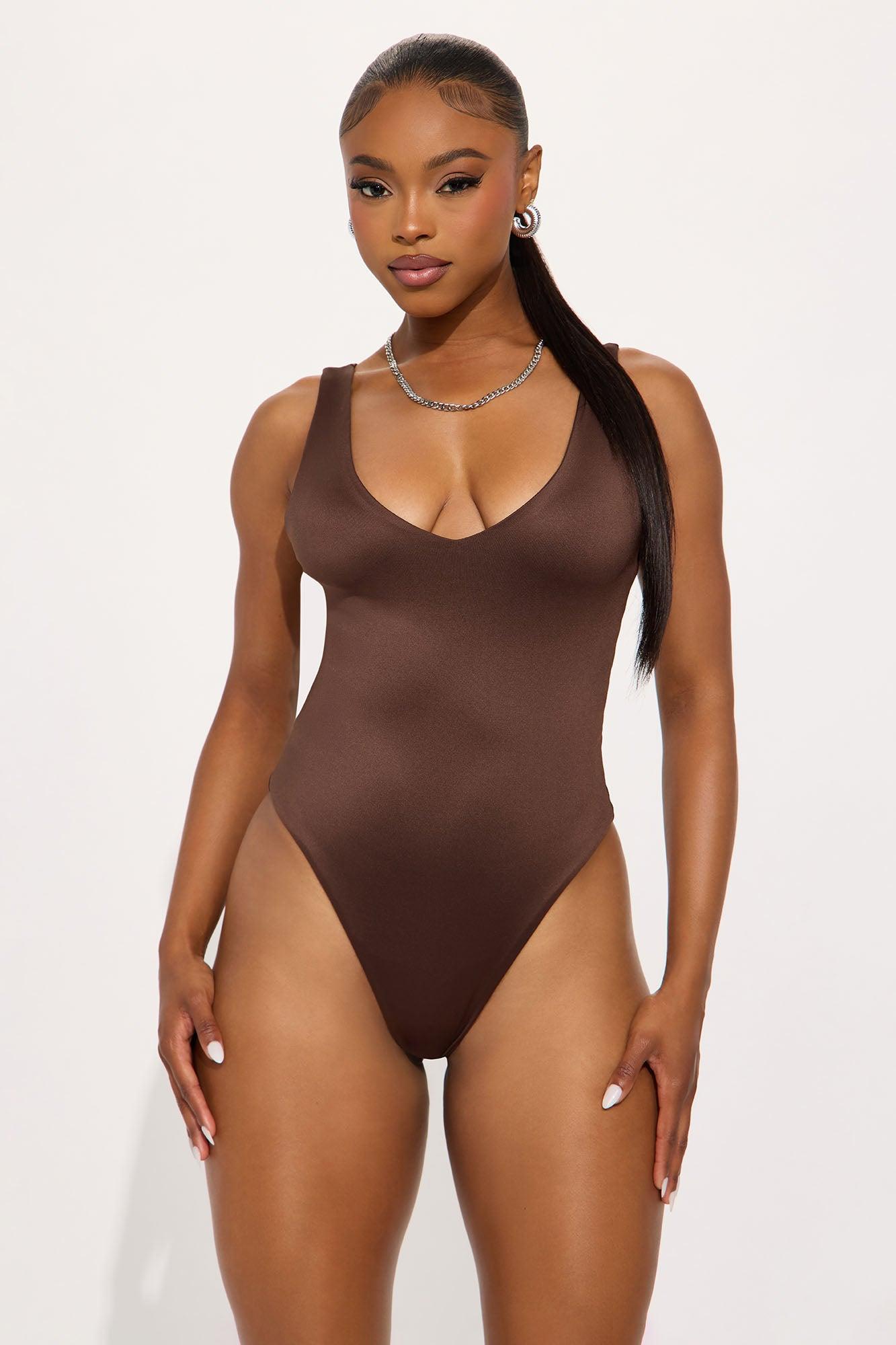 Contour Double Lined V Neck Bodysuit - Chocolate Female Product Image