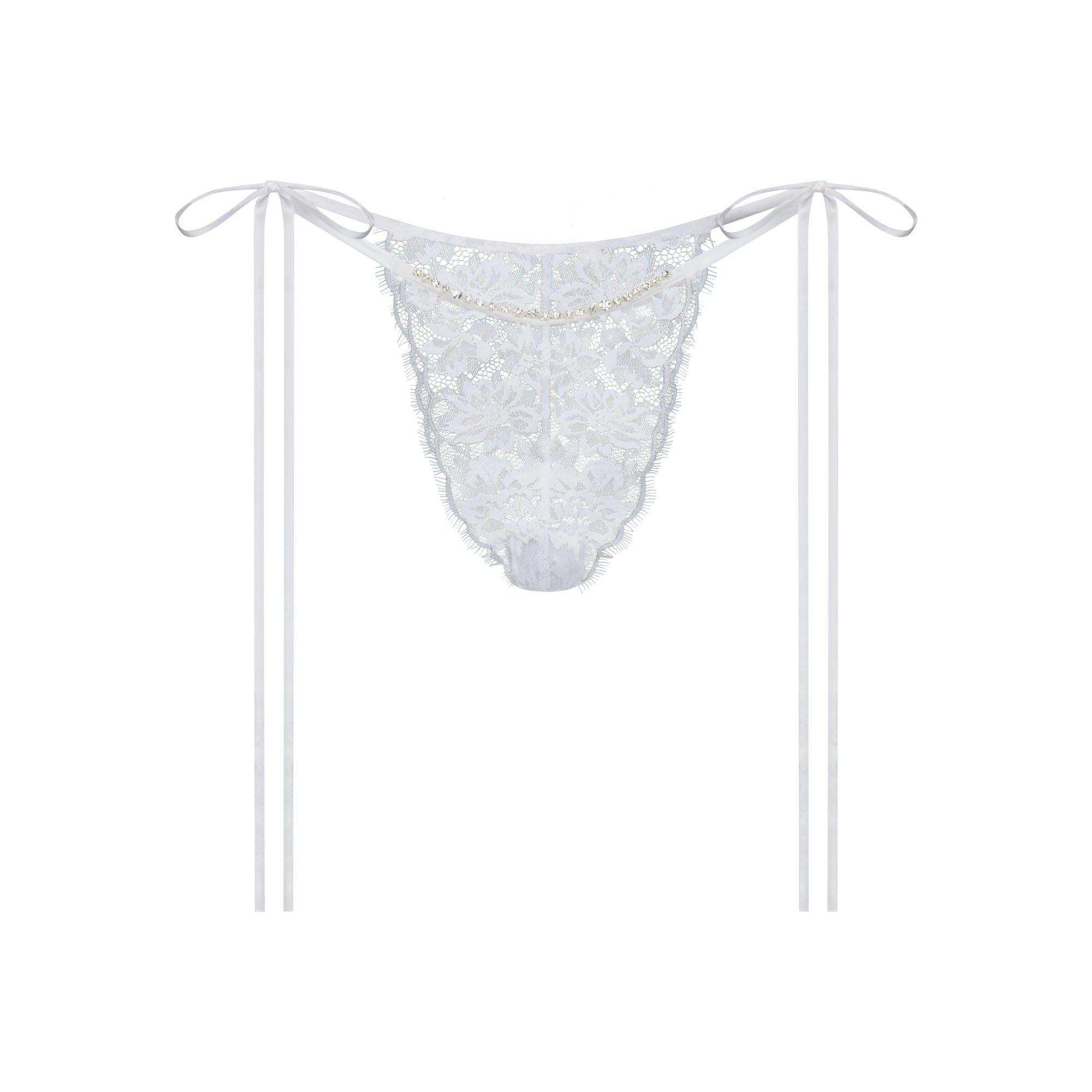 SKIMS LACE TIE SIDE TANGA | SNOW Product Image