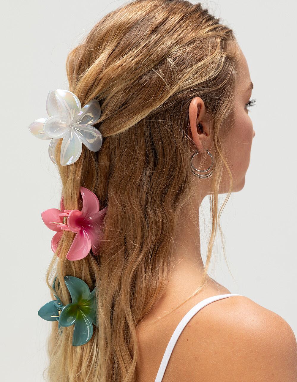FULL TILT 3 Pack Hibiscus Floral Claw Clips - MULTI Product Image
