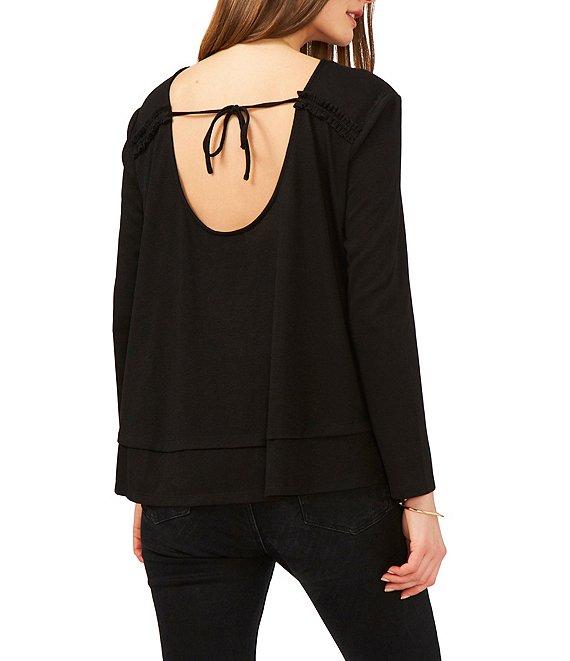 1. STATE Crew Neck Open Tie Back Long Sleeve Blouse Product Image