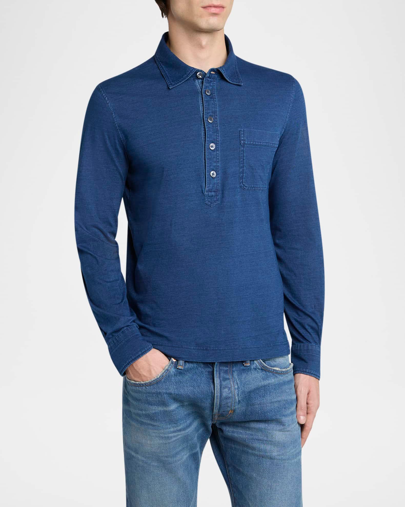 Men's Cotton Long-Sleeve Pocket Polo Shirt Product Image