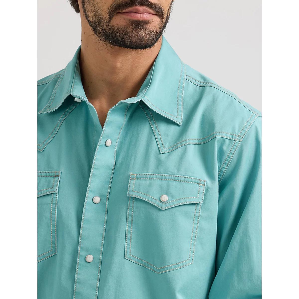 Men's Wrangler Retro Premium Western Snap Solid Shirt in Ice Product Image