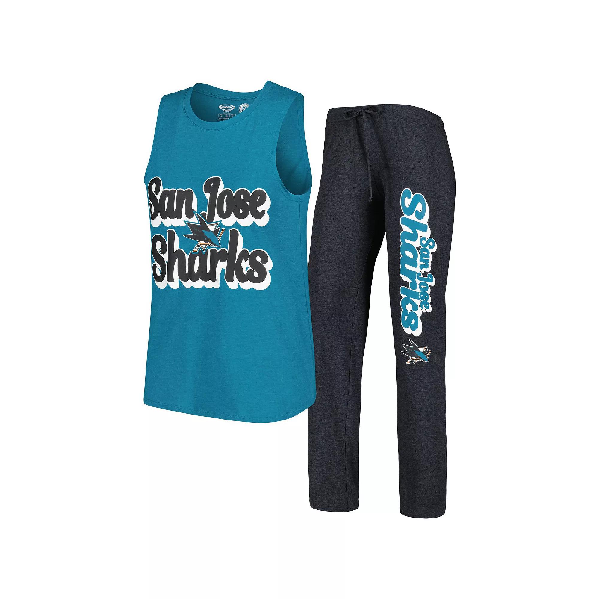 Women's Concepts Sport Teal/Black San Jose Sharks Meter Muscle Tank Top & Pants Sleep Set,  Product Image
