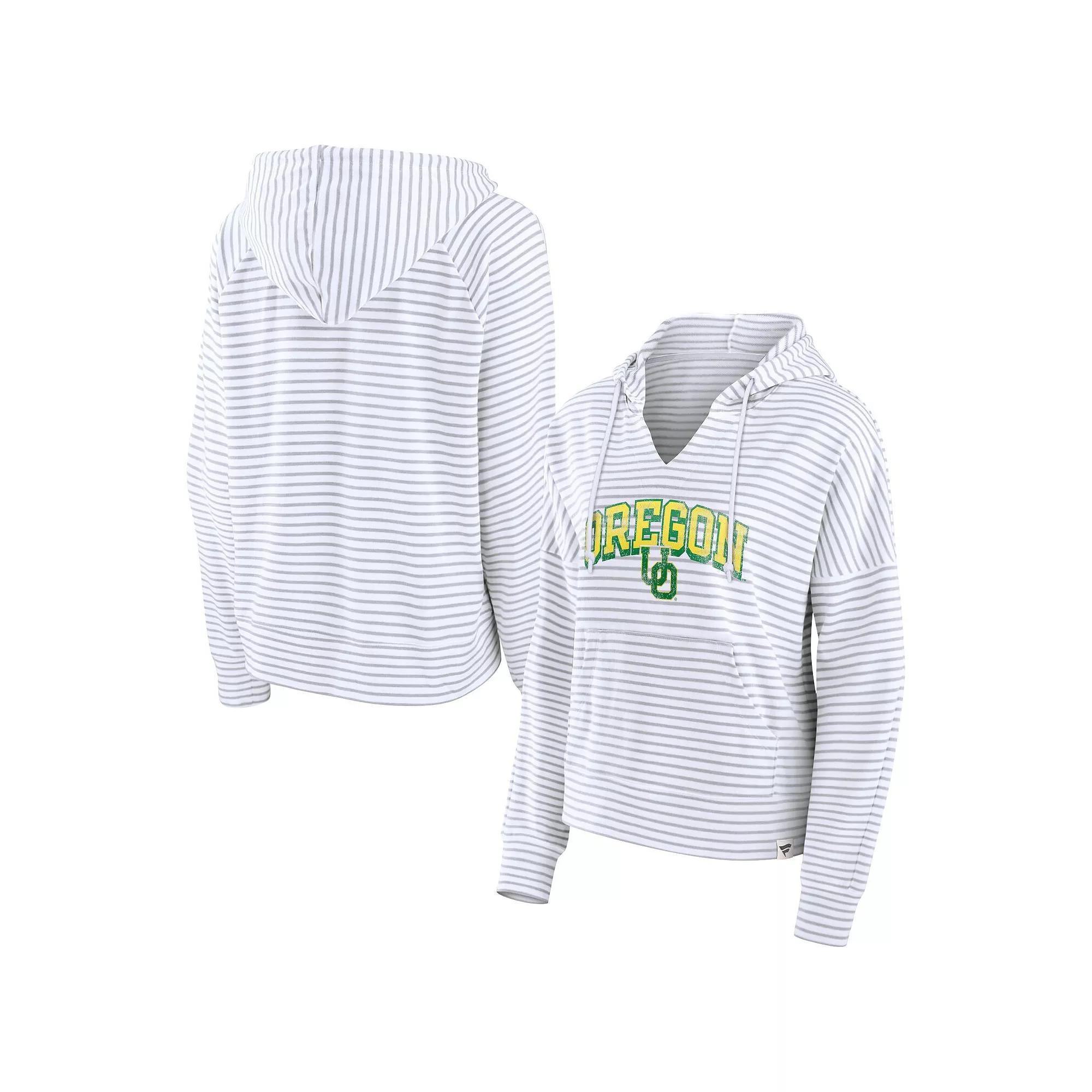 Women's Fanatics Branded  White Oregon Ducks Striped Notch Neck Pullover Hoodie, Size: Small Product Image