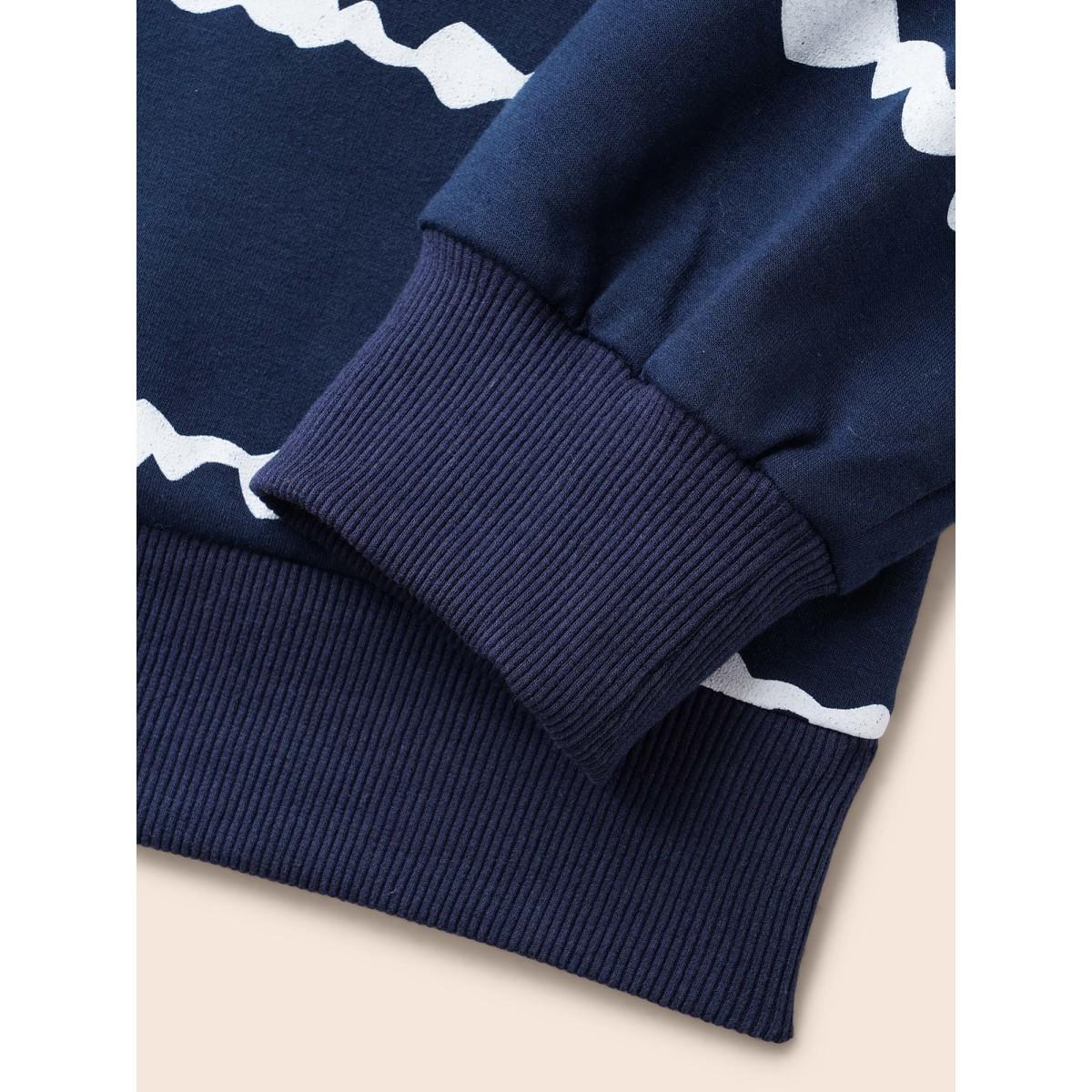 Plus Size Round Neck Asymmetrical Striped Sweatshirt Women Midnight Casual Contrast Round Neck Everyday Sweatshirts BloomChic 14-16/1X Product Image