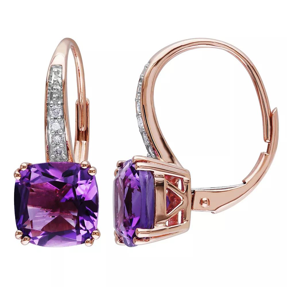 Stella Grace 10k Rose Gold Amethyst & Diamond Accent Leverback Earrings, Women's, 10k Rsgold Product Image