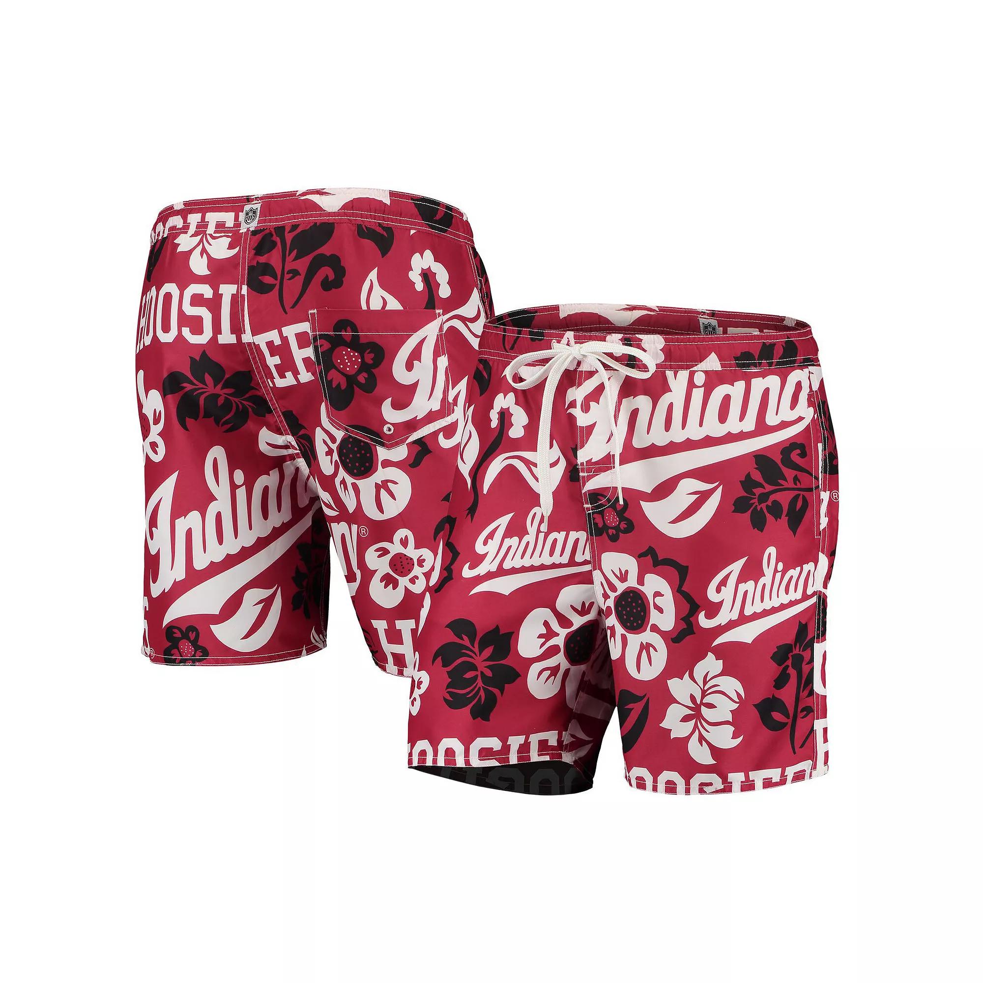 Men's Wes & Willy Crimson Indiana Hoosiers Floral Volley Logo Swim Trunks,  Product Image