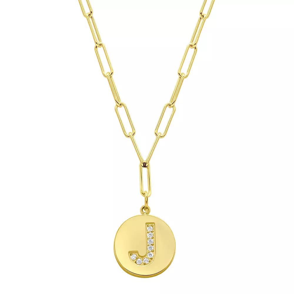 Adornia Gold Tone Adjustable Cubic Zirconia Initial Disc Pendant Paperclip Necklace, Womens Product Image