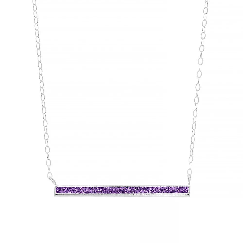Aleure Precioso Sterling Silver Glitter Bar Necklace, Women's, Size: 18", Sterling Silver Purple Product Image