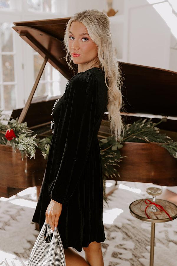 Bows And Kisses Velvet Mini Dress in Black Product Image