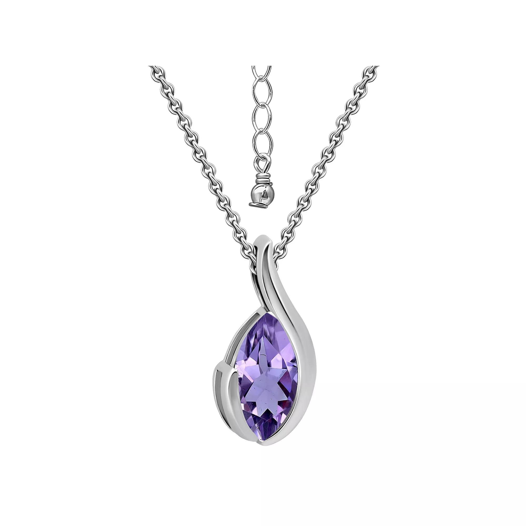 Aleure Precioso Sterling Silver Marquise Gemstone Pendant Necklace, Women's, Size: 18", Silver Tone Purple Product Image