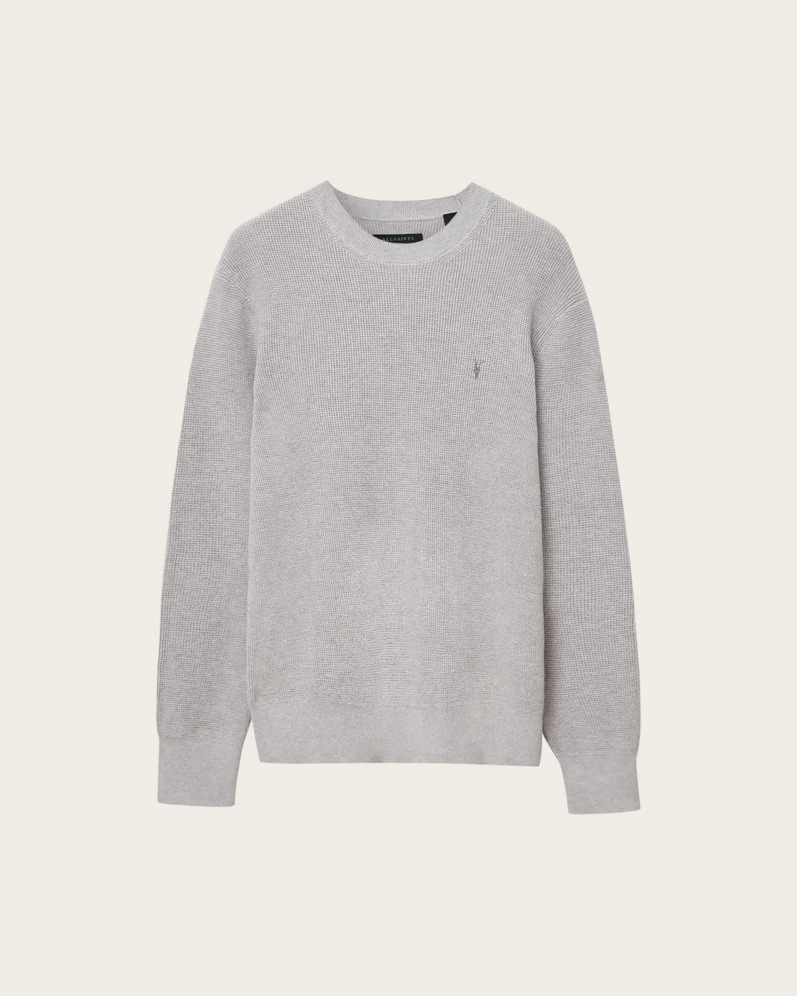 Aspen Waffle Texture Crew Neck Ramskull Sweater COOL GREY | ALLSAINTS US Product Image