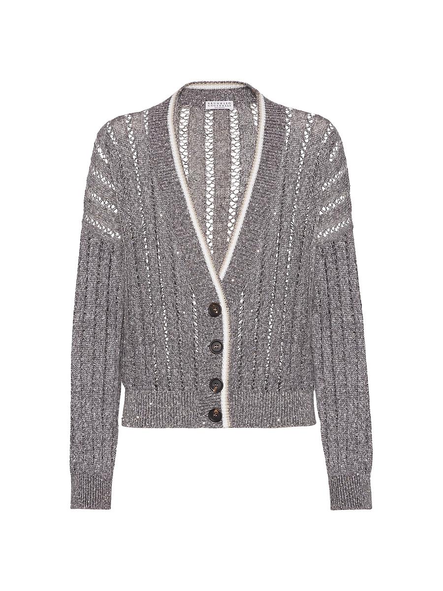 Womens Linen Dazzling Ribbed Net Cardigan Product Image