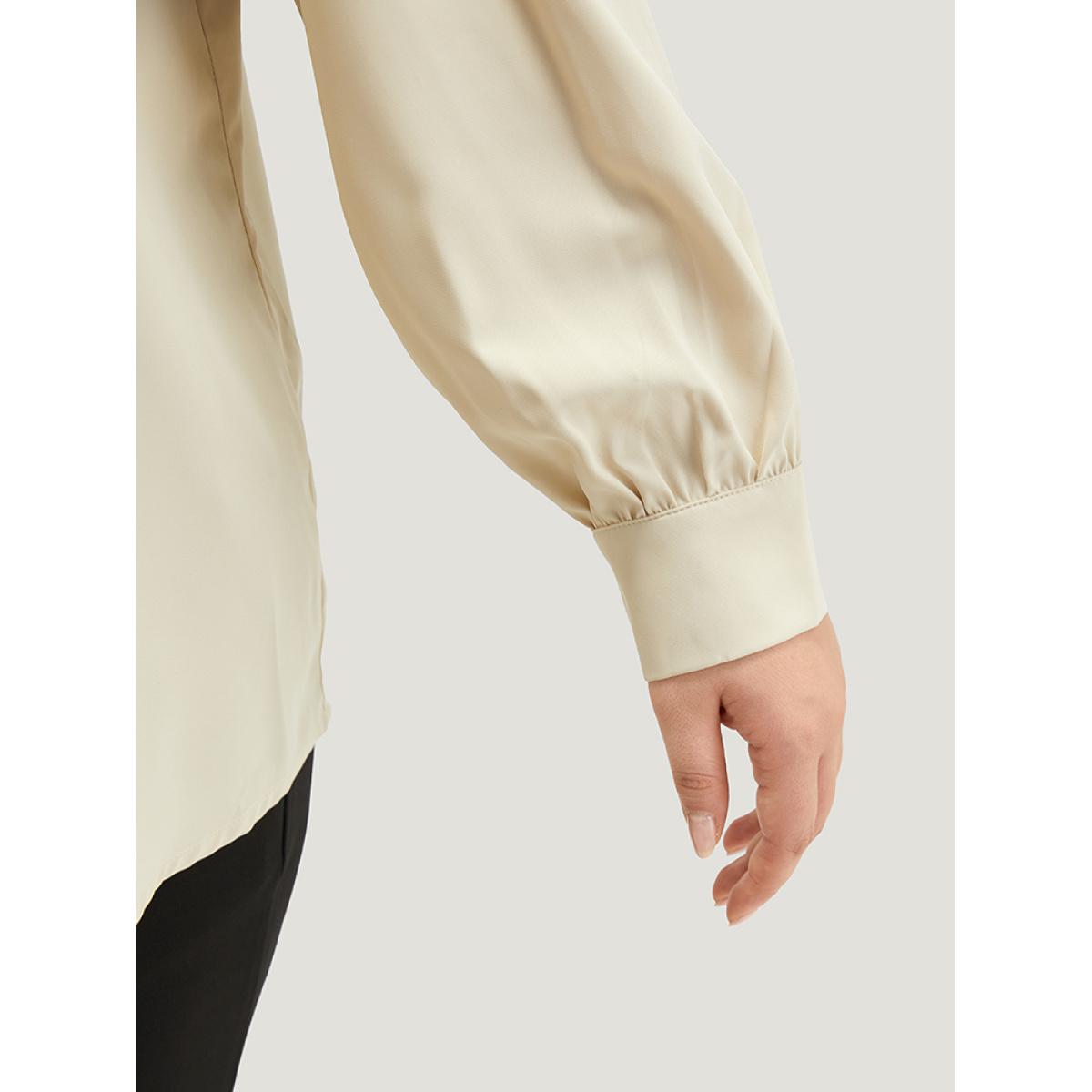 Plus Size Apricot Lapel Collar Asymmetrical Button Up Blouse Women Office Long Sleeve Lapel Collar Office Blouses BloomChic 14-16/1X Product Image