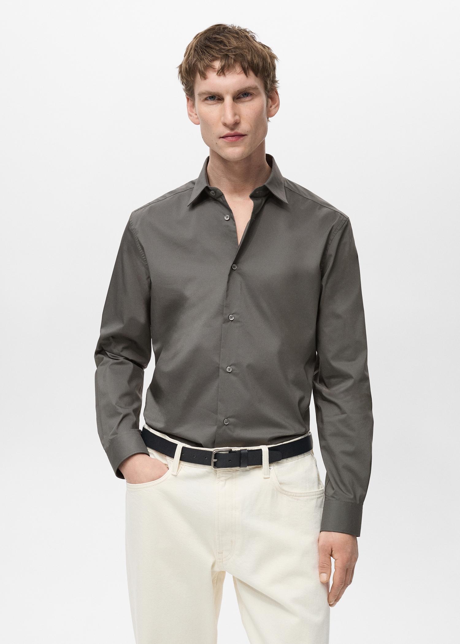 Regular-fit stretch cotton shirt - Men | MANGO USA Product Image