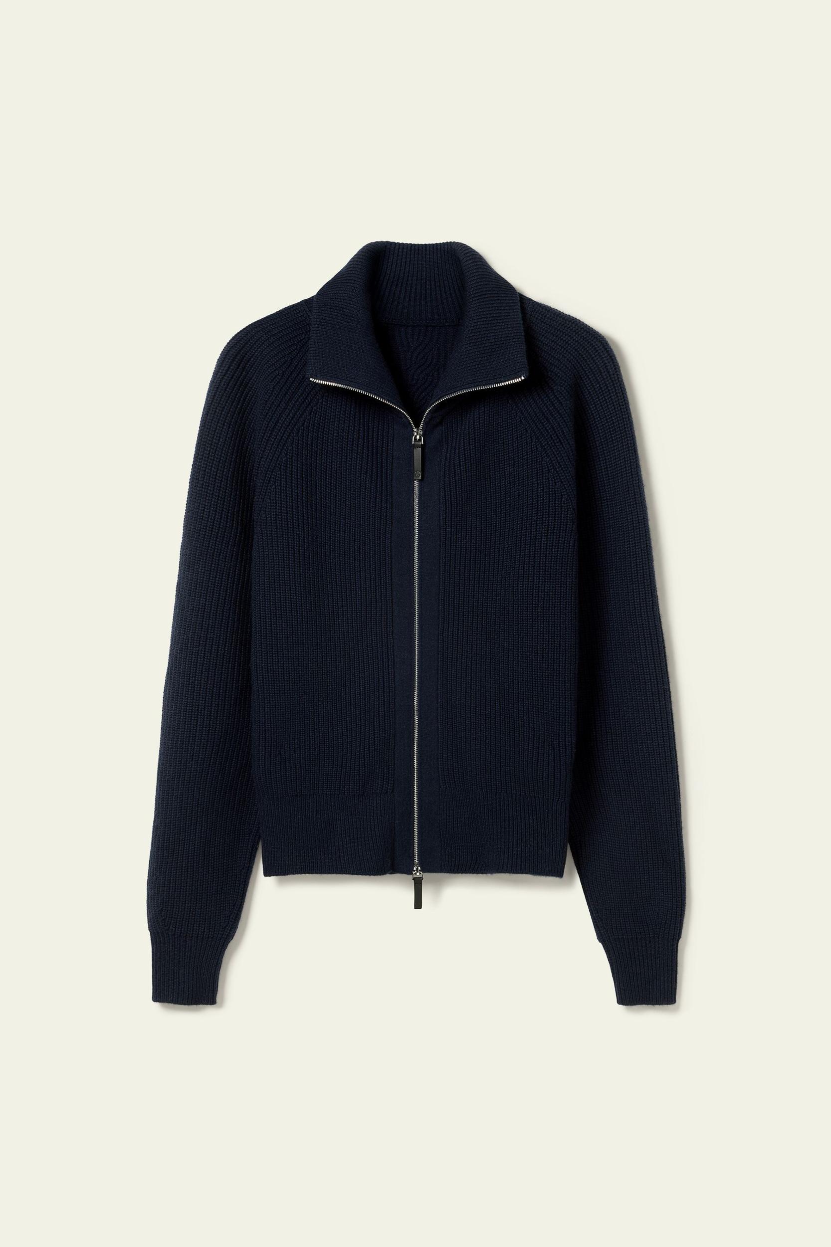 Ribbed-knit Turtleneck Zip Cardigan Product Image