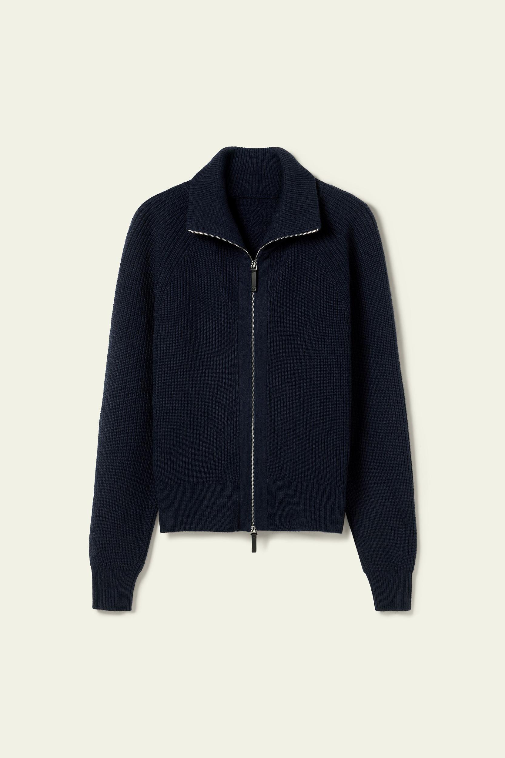 Ribbed-knit Turtleneck Zip Cardigan Product Image