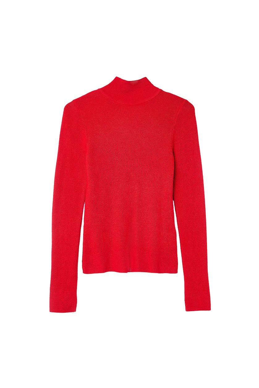 Long Sleeve Turtleneck Ribbed Knitted Top Product Image