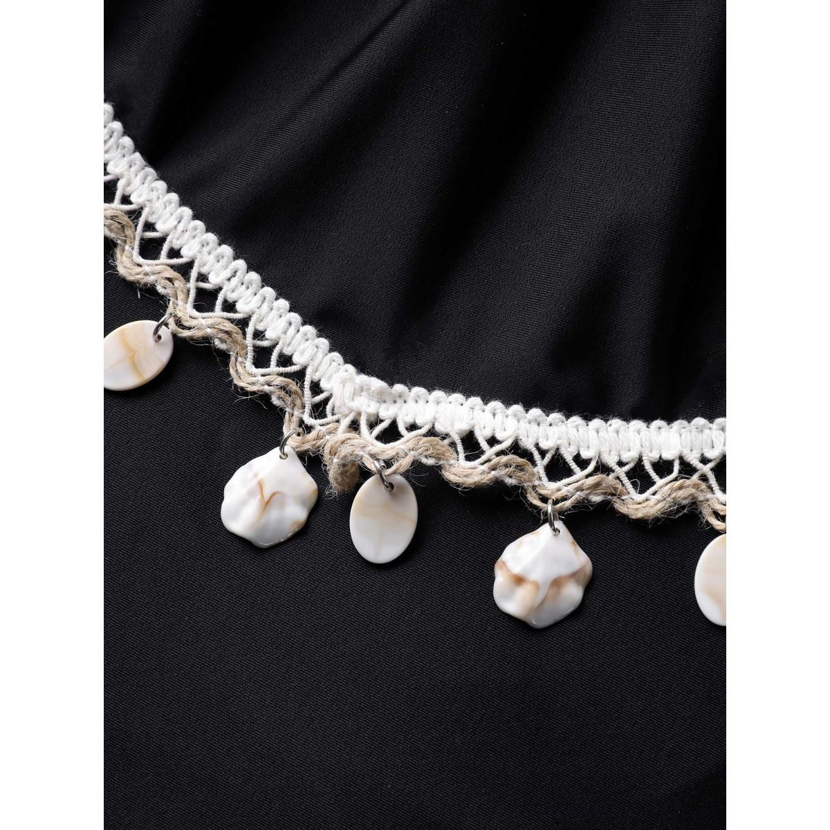 Plus Size Shell Lotus Leaf Edge One-Piece Swimsuit Women's Swimwear Black Beach Gathered Curve Bathing Suits High stretch One Pieces BloomChic 18-20/2X Product Image