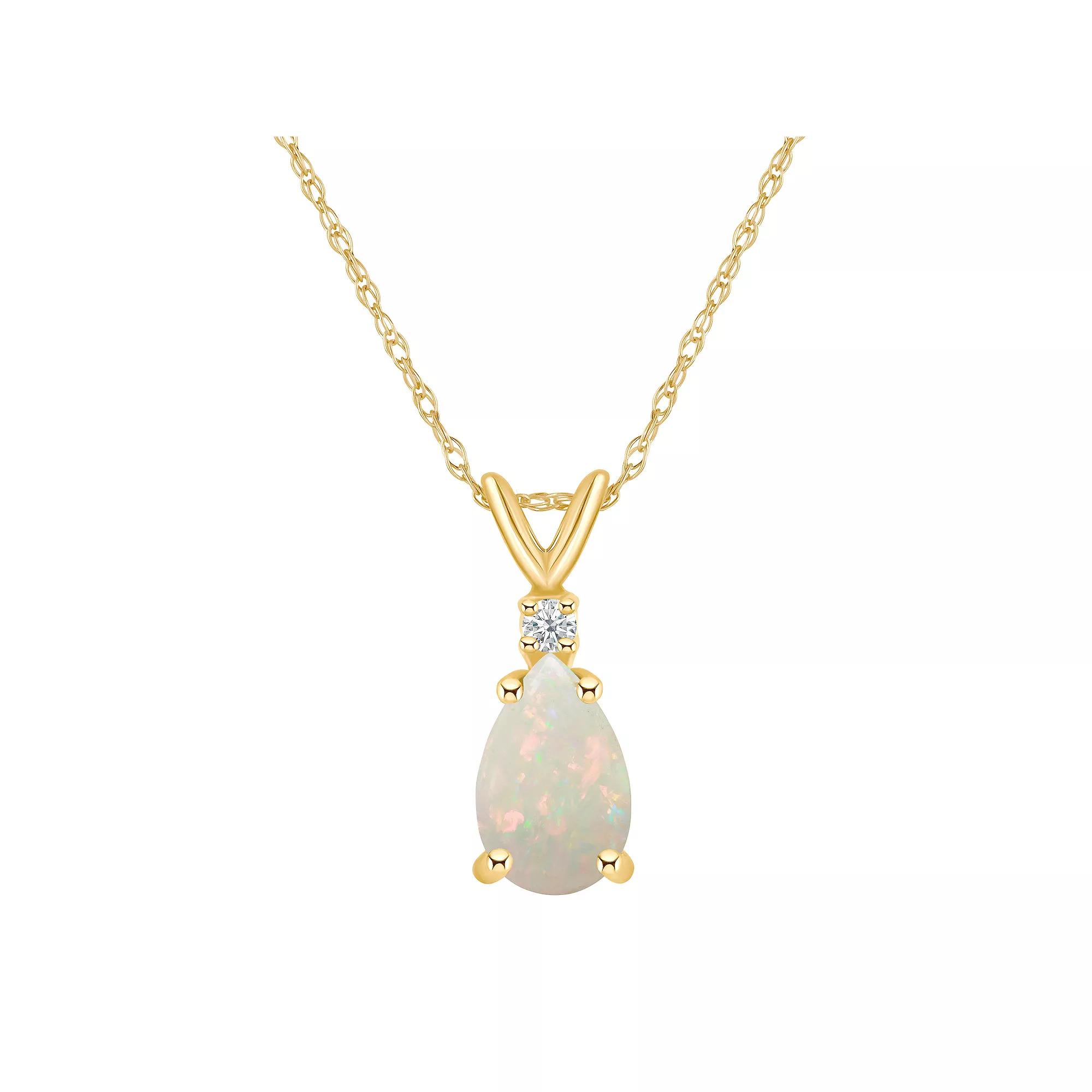 Celebration Gems 14k Gold Pear Shaped White Opal & Diamond Accent Pendant Necklace, Women's,  Product Image
